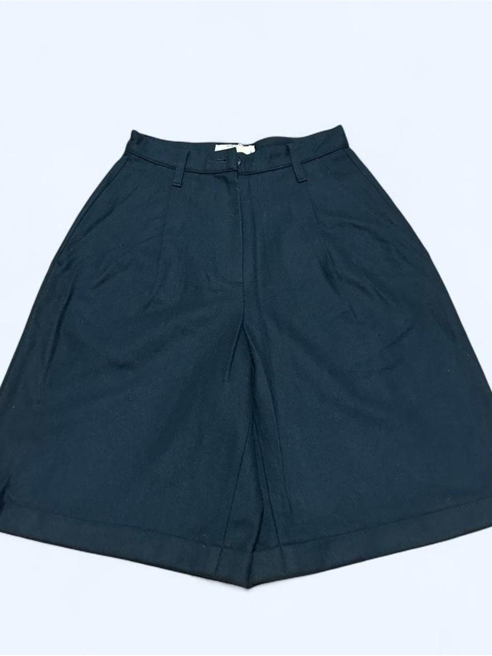 Vintage Benetton Navy Blue Pleated Wool Bermuda Shorts Size 38 XS
